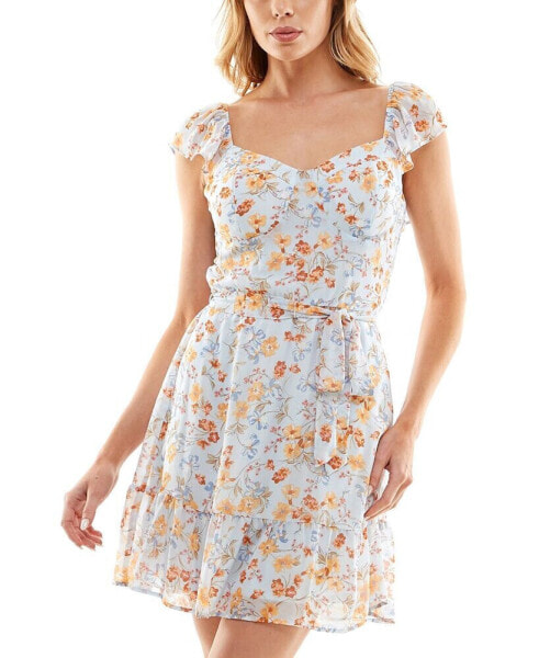 Платье с дизайном цветов As U Wish juniors' Floral Flutter-Sleeve
