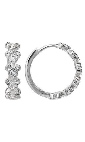 Mickey Mouse Silver Plated Cubic Zirconia Endless Hoop Earrings