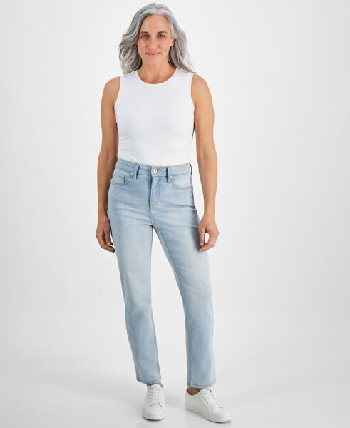 Petite High Rise Tummy Control Straight Leg Jeans, Created for Macy's