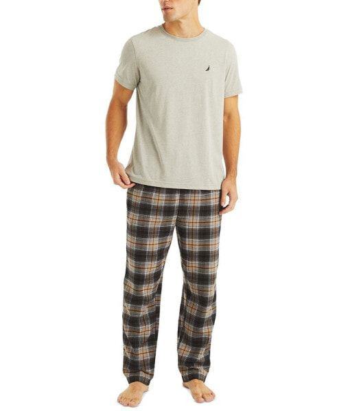 Men's Plaid Pajama Pants & Solid Pajama T-Shirt Set