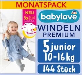 Windeln Premium Gr. 5 Junior (10-16 kg), Monatspack, 144 St