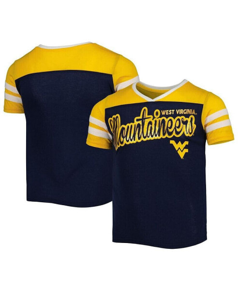Big Girls Navy West Virginia Mountaineers Practically Perfect Striped T-shirt