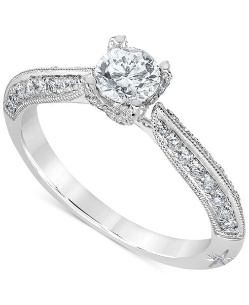 Diamond Knife Edge Milgrain Bead Engagement Ring (7/8 ct. t.w.) in 18k White Gold