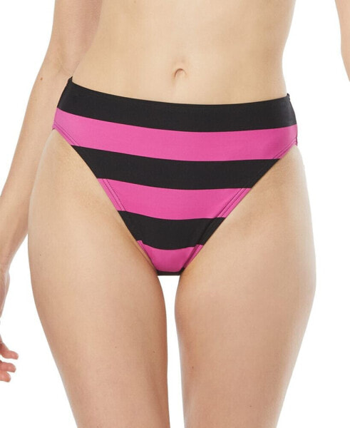 Women's Striped High-Waisted Bikini Bottoms