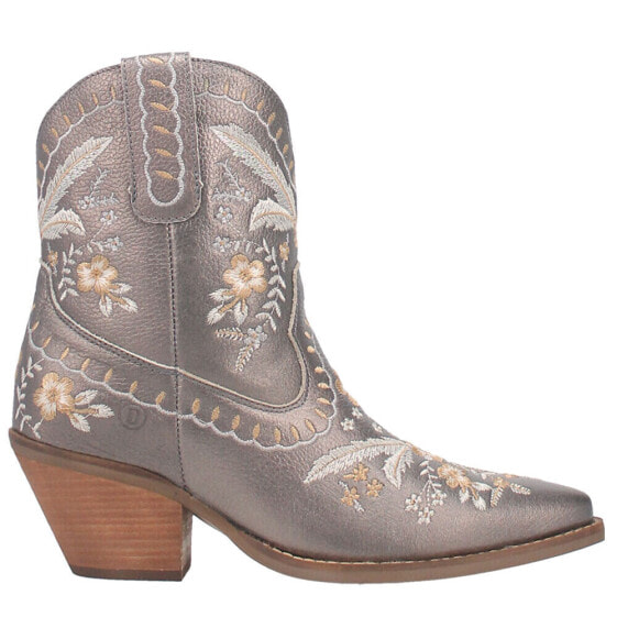 Dingo Primrose Metallic Embroidered Floral Snip Toe Cowboy Booties Womens Grey C