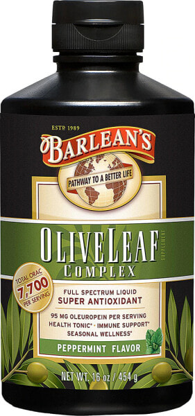 Barlean's Olive Leaf Complex Peppermint Экстракт оливковых листьев с перечной мятой для здоровья сердечно сосудистой системы 454 г