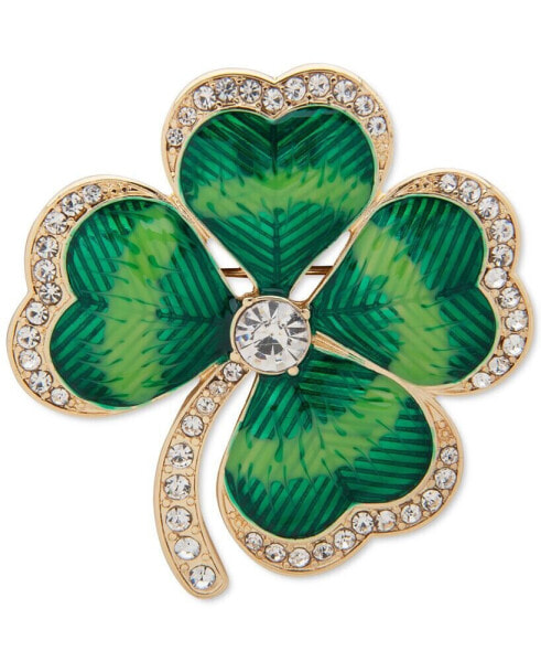 Gold-Tone Crystal 4-Leaf Clover Pin