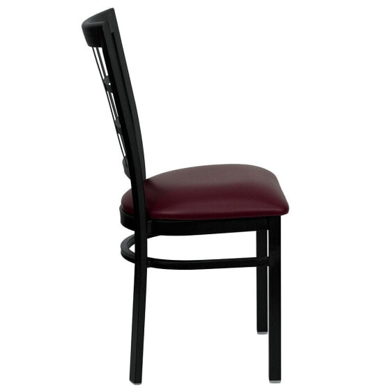 Hercules Series Black Window Back Metal Restaurant Chair - Burgundy Vinyl Seat