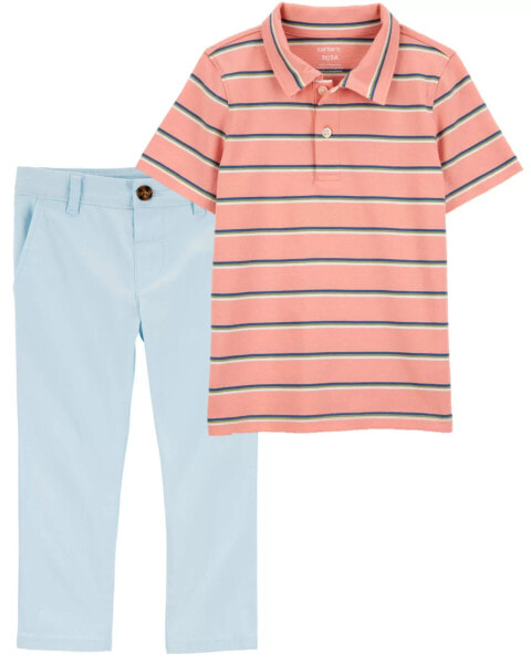 Toddler 2-Piece Striped Jersey Polo & Flat-Front Pants Set 2T