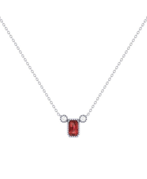 Emerald Cut Garnet Gemstone, Natural Diamond 14K White Gold Birthstone Necklace