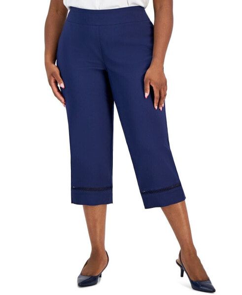 Plus Size Lace-Inset Pull-On Capris, Created for Macy's