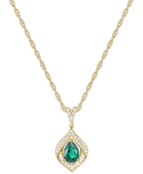 Lab-Grown Emerald & Lab-Grown White Sapphire 18" Pendant Necklace in 14k Gold-Plated Sterling Silver