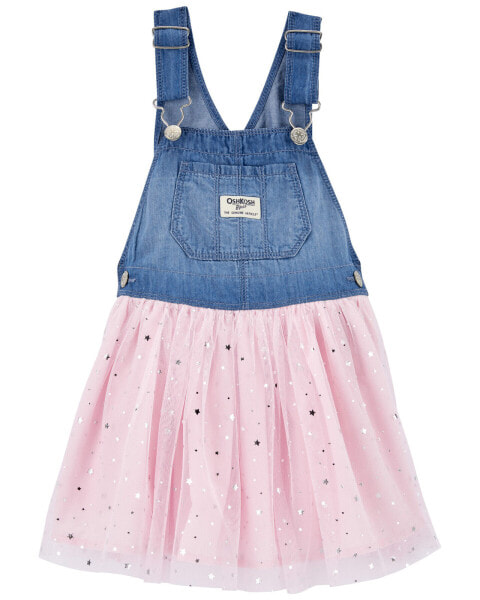 Toddler Sparkly Tulle & Denim Jumper Dress 4T