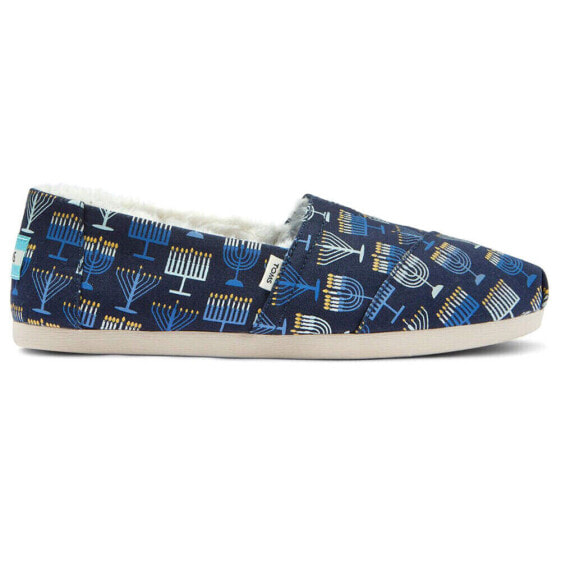 TOMS Alpargata Cozy Menorah Graphic Slip On Womens Blue Flats Casual 10017547T