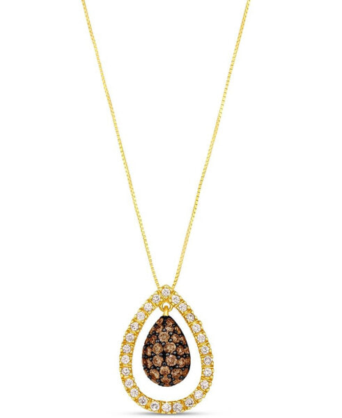 Chocolate Diamond & Nude Diamond Double Orbital Pear Halo Adjustable 20" Pendant Necklace (3/4 ct.t.w.) in 14k Gold