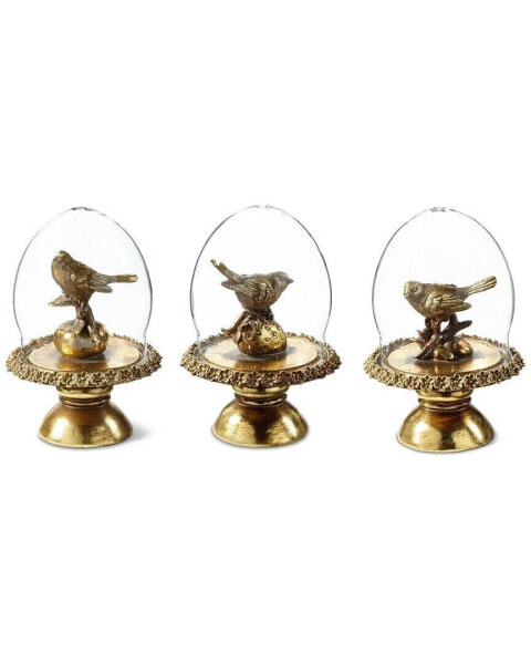 K&K Interiors Assorted 6.5In Birds In Dome On Pedestal Gold