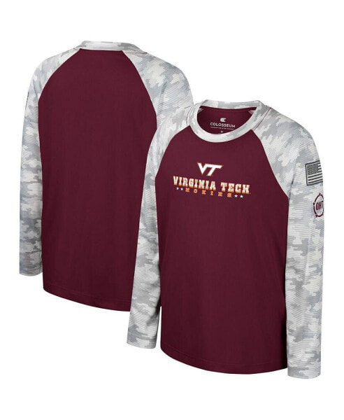 Big Boys Maroon, Camo Virginia Tech Hokies OHT Military-Inspired Appreciation Dark Star Raglan Long Sleeve T-shirt