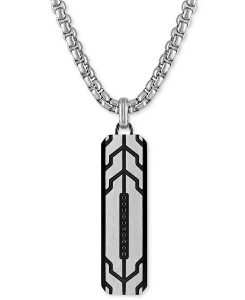 Black Diamond Dog Tag 22" Pendant Necklace in Stainless Steel & Black Ion-Plate, Created for Macy's