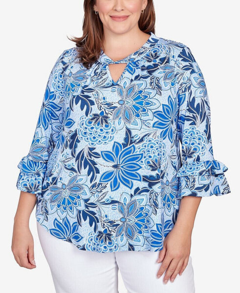 Plus Size Keyhole Neck with Twisted Cutout Detail Knit Top