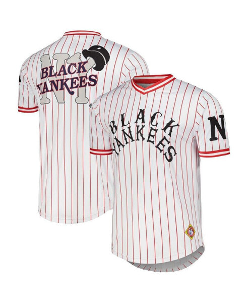 Men's White Distressed Black Yankees V-Neck Jersey