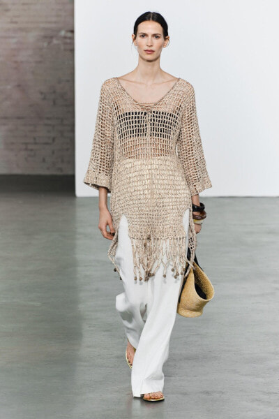 Crochet kaftan dress with tassels