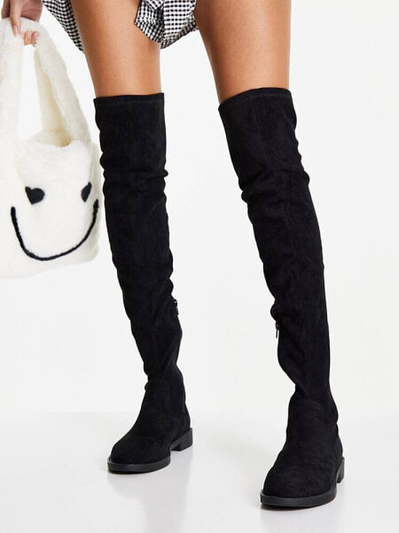 ASOS DESIGN Kalani over the knee boots in black micro