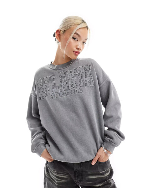 Daisy Street washed grey oversized sweatshirt with athletic graphic