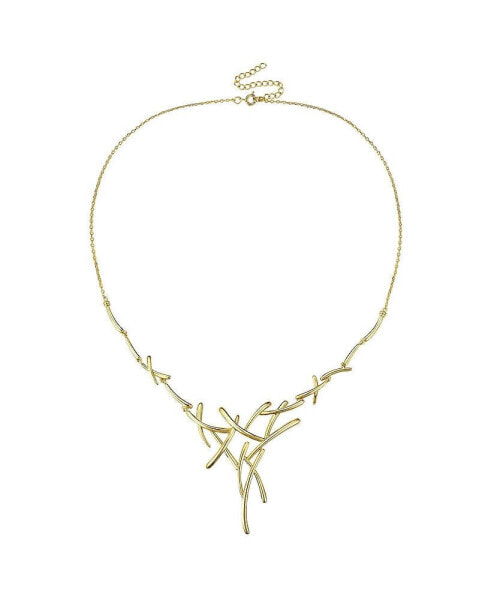 14k Gold Plated with Cubic Zirconia Sticks Contemporary Statement Necklace