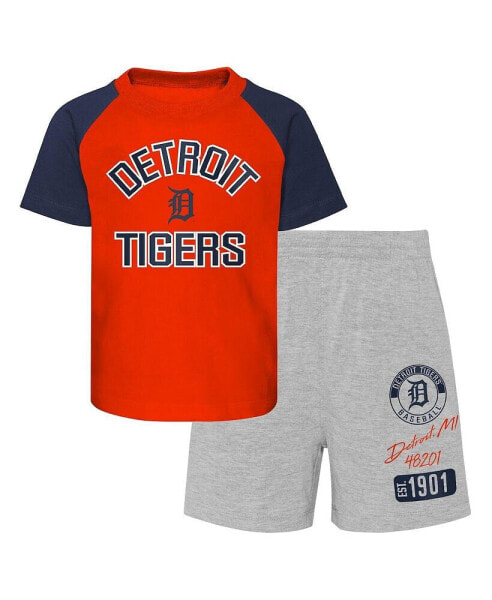 Infant Boys and Girls Orange and Heather Gray Detroit Tigers Ground Out Baller Raglan T-shirt and Shorts Set