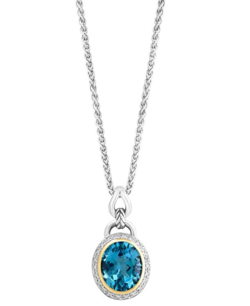 EFFY Collection eFFY® Blue Topaz (5-7/8 ct. t.w.) & Diamond (1/10 ct. t.w.) Halo 18" Pendant Necklace in Sterling Silver & 18k Gold-Plate