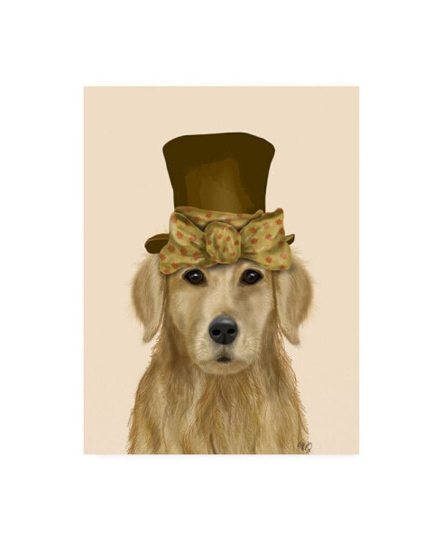 Fab Funky Golden Retriever, Hat and Bow Canvas Art - 27" x 33.5"