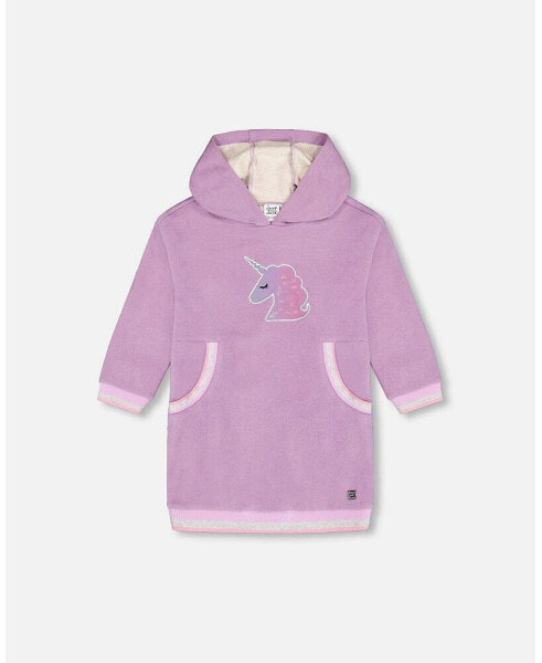 Girl Super Soft Hooded Dress With Pockets And Unicorn - Child