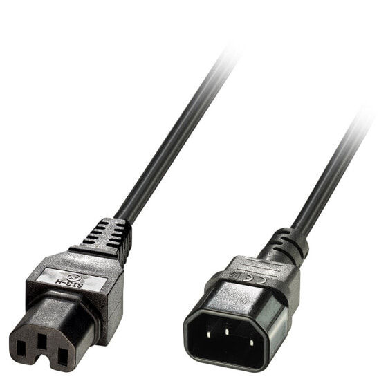 Lindy 2m IEC C14 to IEC C15 Extension Cable - 2 m - C14 coupler - C15 coupler - H05VV-F3G