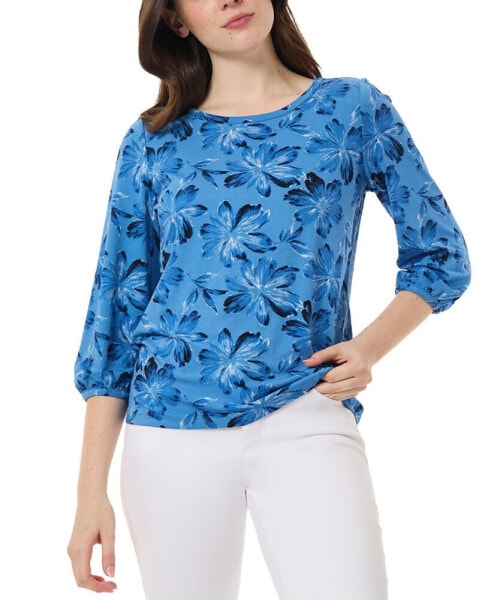 Petite Printed Crewneck 3/4-Sleeve Top