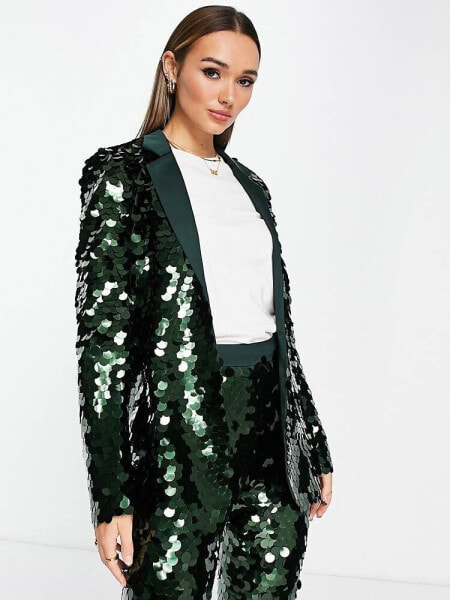 ASOS DESIGN sequin slim blazer in green