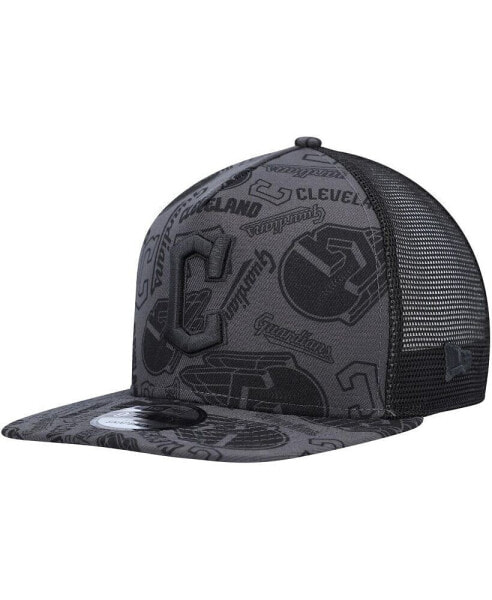 Men's Black Cleveland Guardians Repeat A-Frame 9FIFTY Trucker Snapback Hat