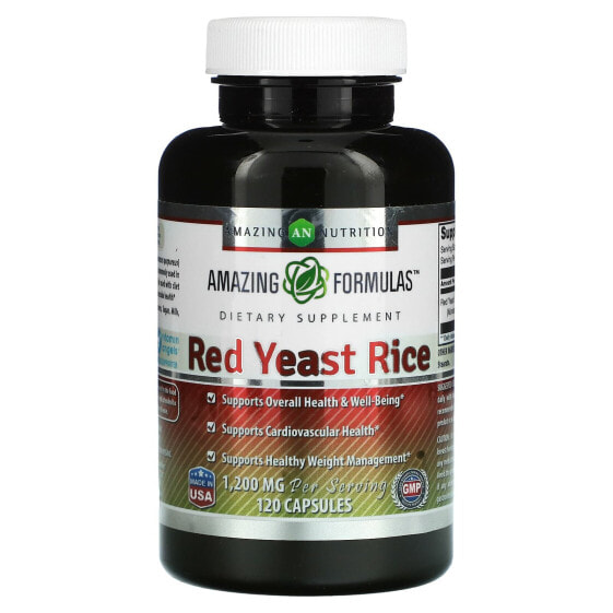Травяные дрожжи Amazing Nutrition с красным рисом, 1,200 мг, 120 капсул (600 мг в каждой капсуле)