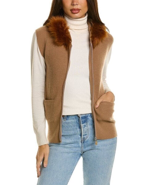 Qi Cashmere Hooded Cashmere Vest Women's Brown Xs