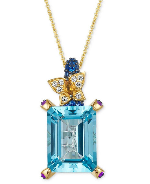 Le Vian crazy Collection® Multi-Gemstone (12-1/2 ct. t.w.) & Diamond (1/10 ct. t.w.) Butterfly 20" Adjustable Pendant Necklace in 14k Gold