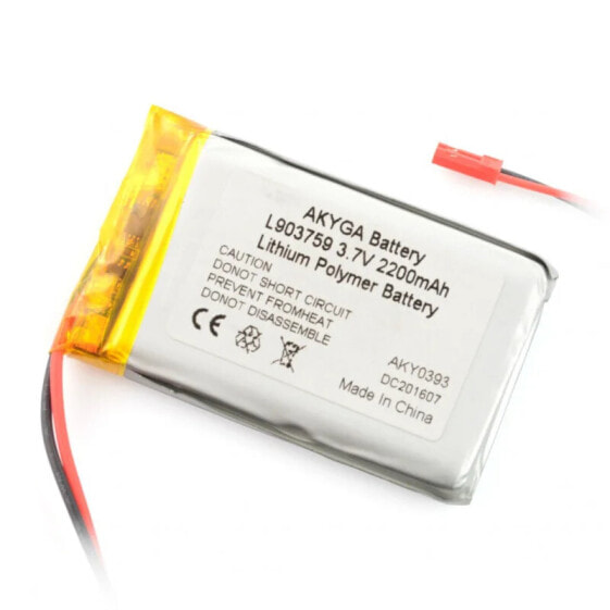 Akyga Li-Pol battery 2200mAh 1S 3,7V - JST-BEC connector + socket - 59x37x9mm