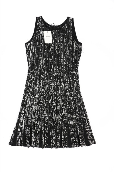 Theory Women's Black Stripe A-Line Dress Sleeveless size S 187327