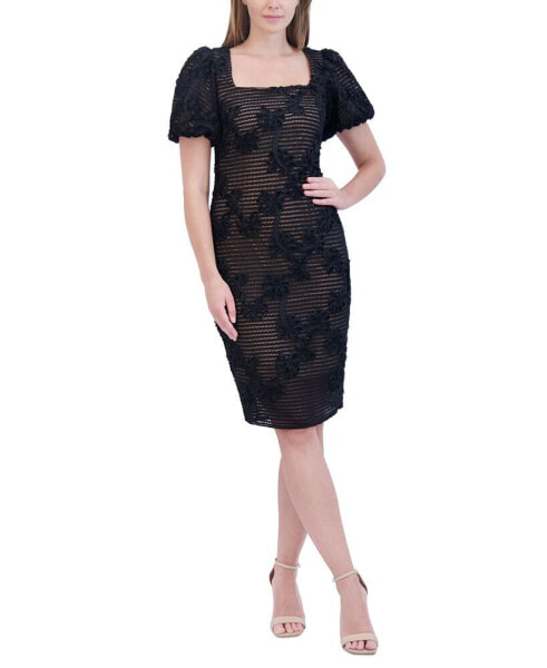 Women's 3D Floral Square-Neck Sheath Dress