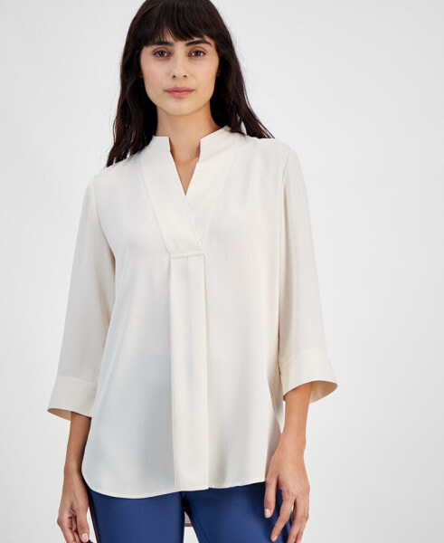 Women's Split-Neck 3/4-Sleeve Tunic Top