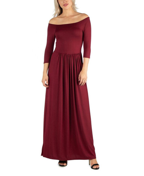 Women's Off Shoulder Pleated Waist Maxi Dress