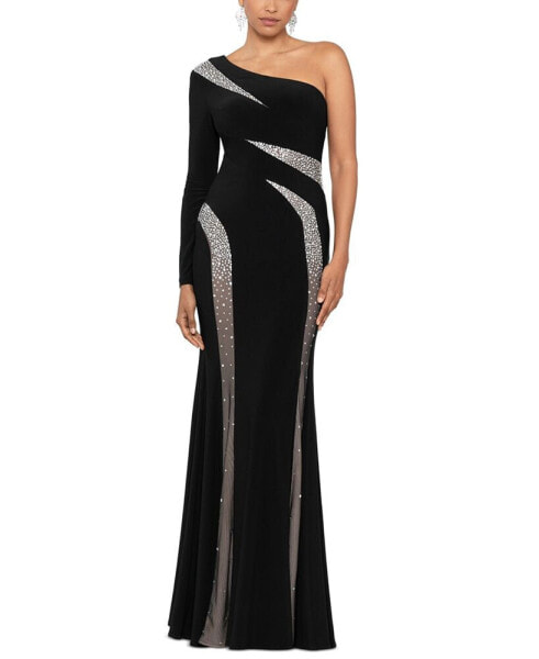 Women's One-Shoulder Beaded-Contrast Gown