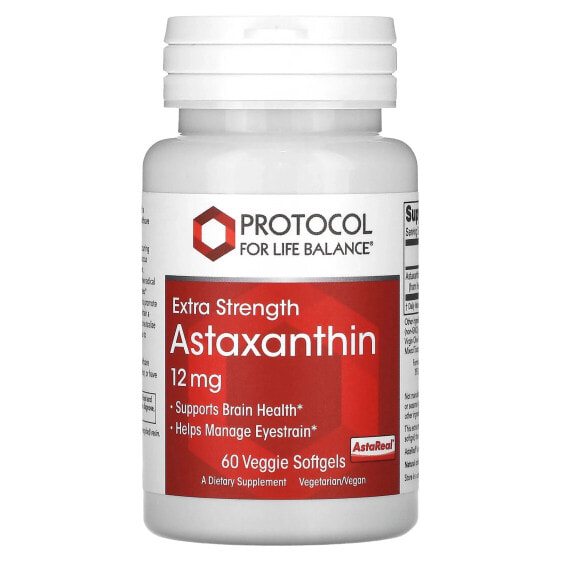 Витамин Astaxanthin, Высокая концентрация, 12 мг, 60 капсул - Protocol For Life Balance