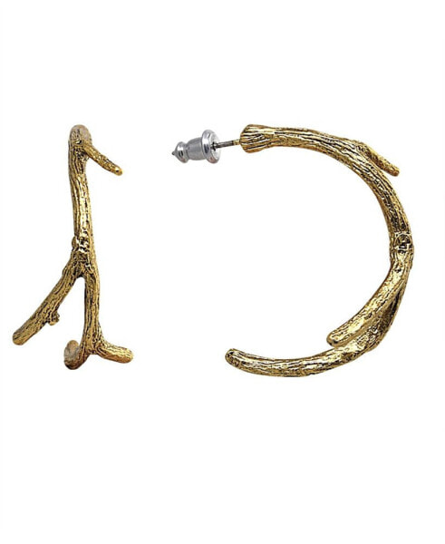 by 1928 Matte 14 K Gold Dipped Small Tree Branch Hoop Earring