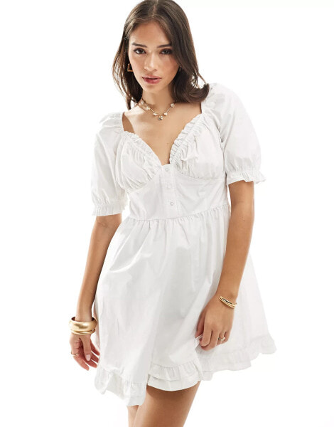 Y.A.S sweetheart bust mini dress with frill detail in white