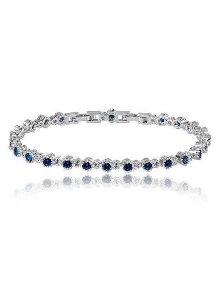 Sapphire and White Diamond Tennis Bracelet with Round Cut Cubic Zirconia