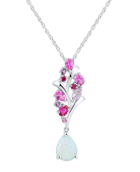 Macy's multi-Gemstone Cluster Drop 18" Pendant Necklace (1-1/2 ct. t.w.) in Sterling Silver